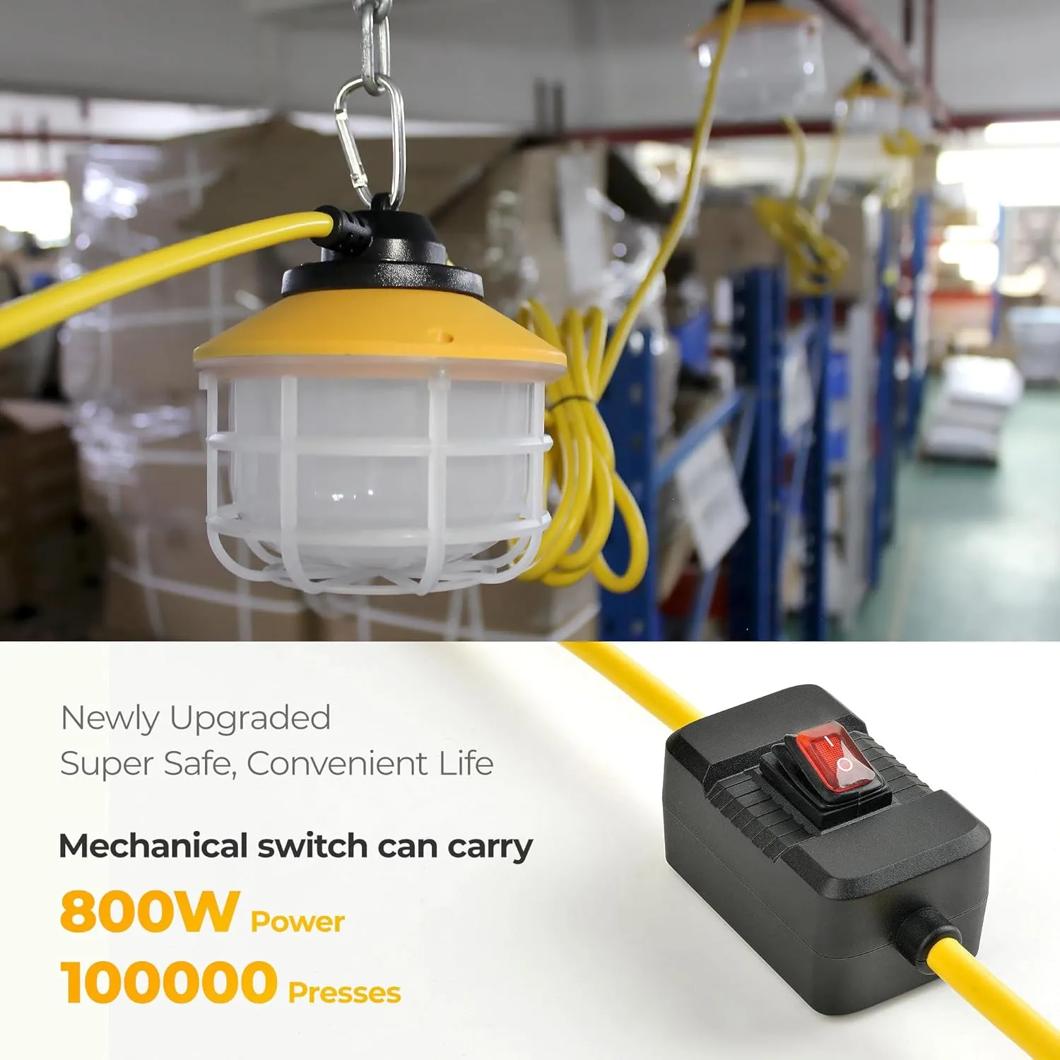 Outdoor Construction LED String Lights with Switch: 50FT 75w 10500lm ETL Certified Super Bright Industrial Temporary Lighting Hanging IP65 Waterproof Work Light for Attic Jobsite Garage