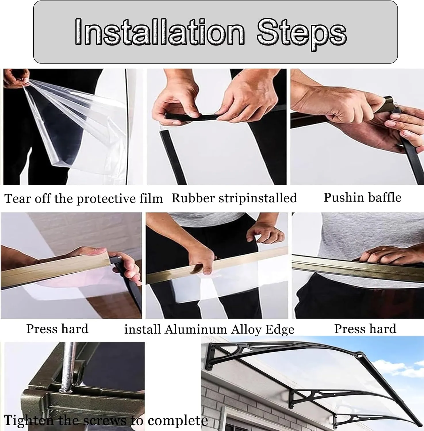 Outdoor Front Door Patio Sun Shetter,Window Awning with rain gutters, Door Window Garden Canopy,Block UV Rays,Rain and Snow,Reduce Noise(80x120cm/32x48in)