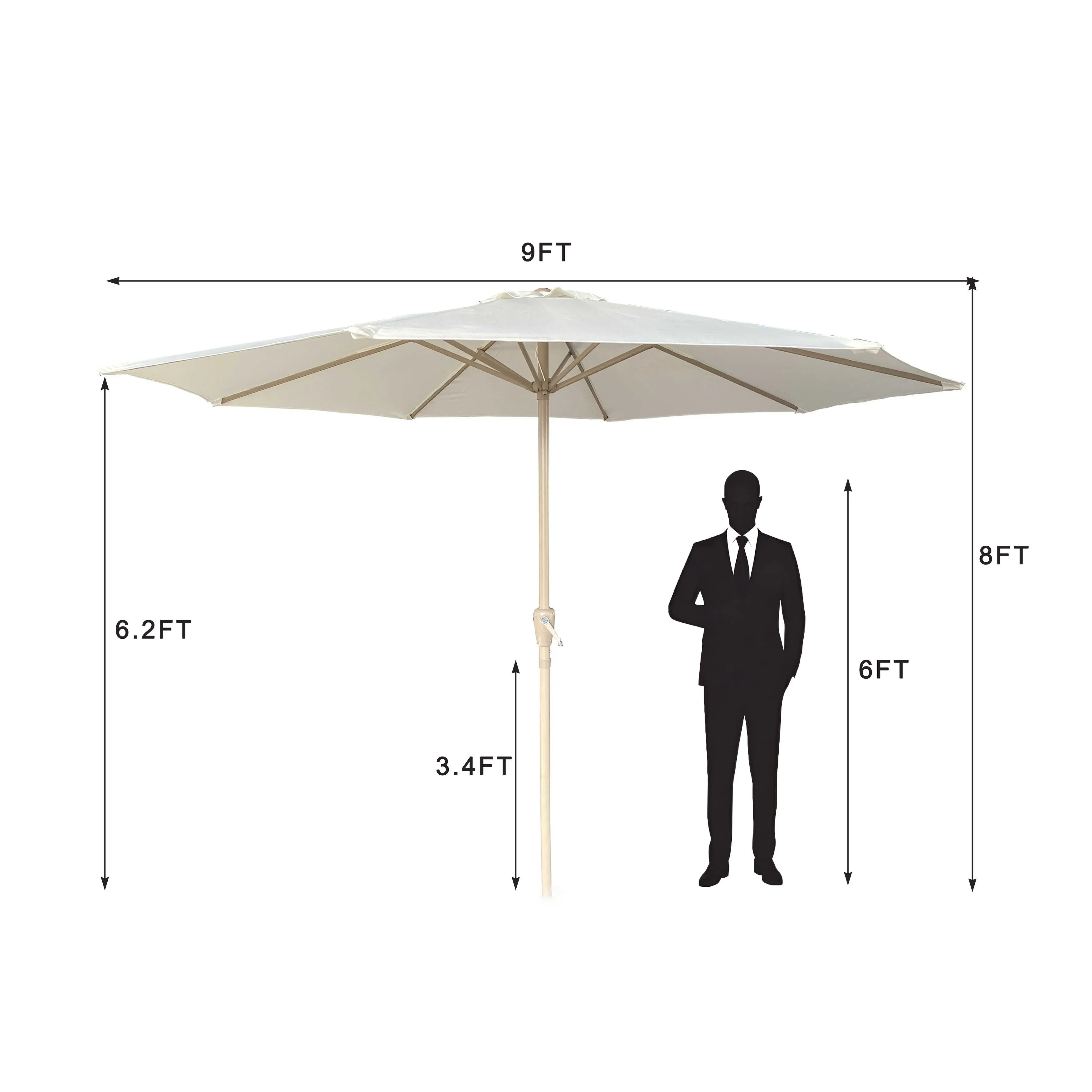 Outdoor Patio Umbrella Heavy Duty Outdoor Umbrella with 8 Ribs UV Resistant and Waterproof, for Poolside - Beige