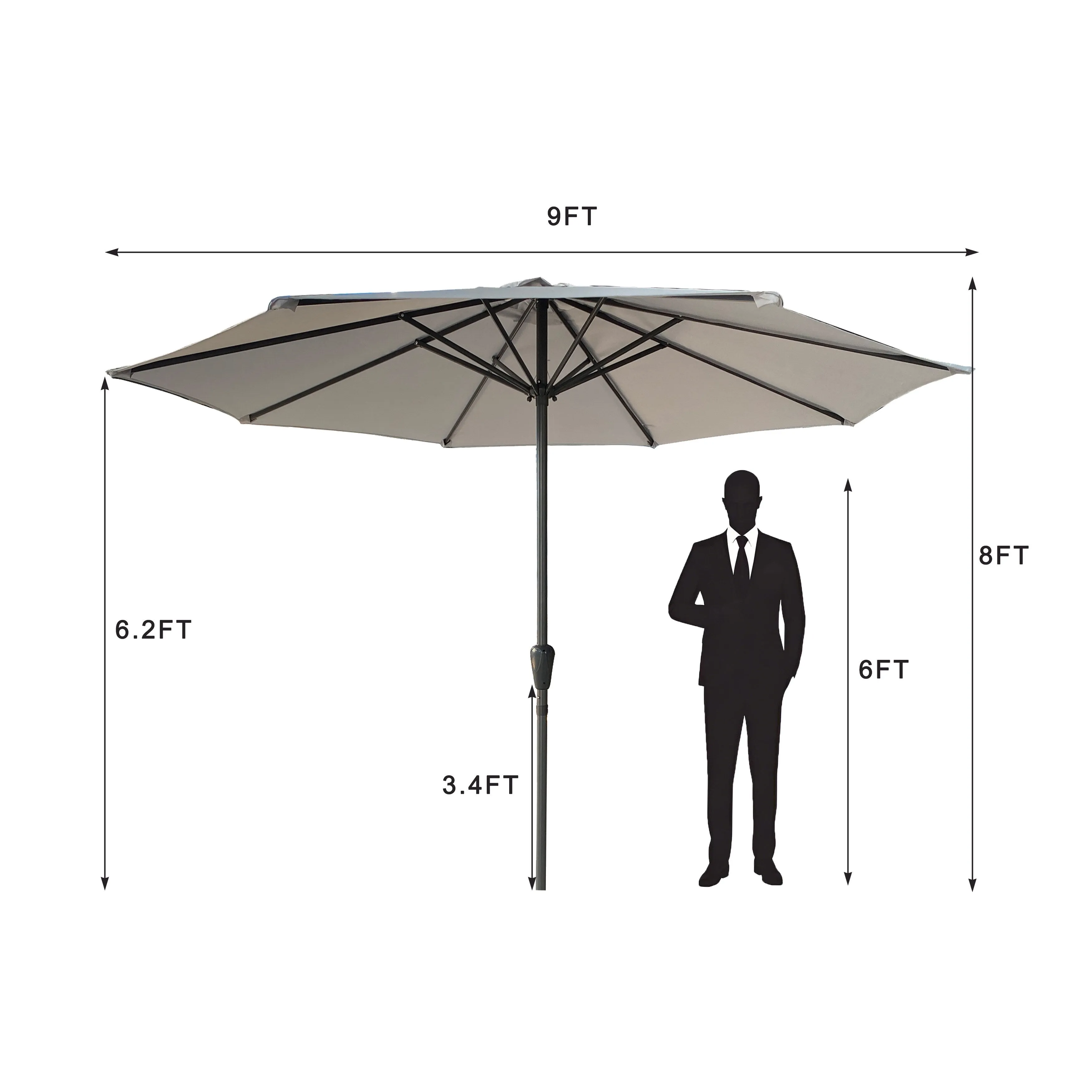 Outdoor Patio Umbrella Heavy Duty Outdoor Umbrella with 8 Ribs UV Resistant and Waterproof, for Poolside - Beige