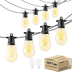 Outdoor String Lights 50ft IP65 Waterproof Patio Lights with 15   2 Shatterproof LED Bulbs Commercial Grade LED String Lights Connectable Hanging Decorative Lights for Outdoor Balcony Yard