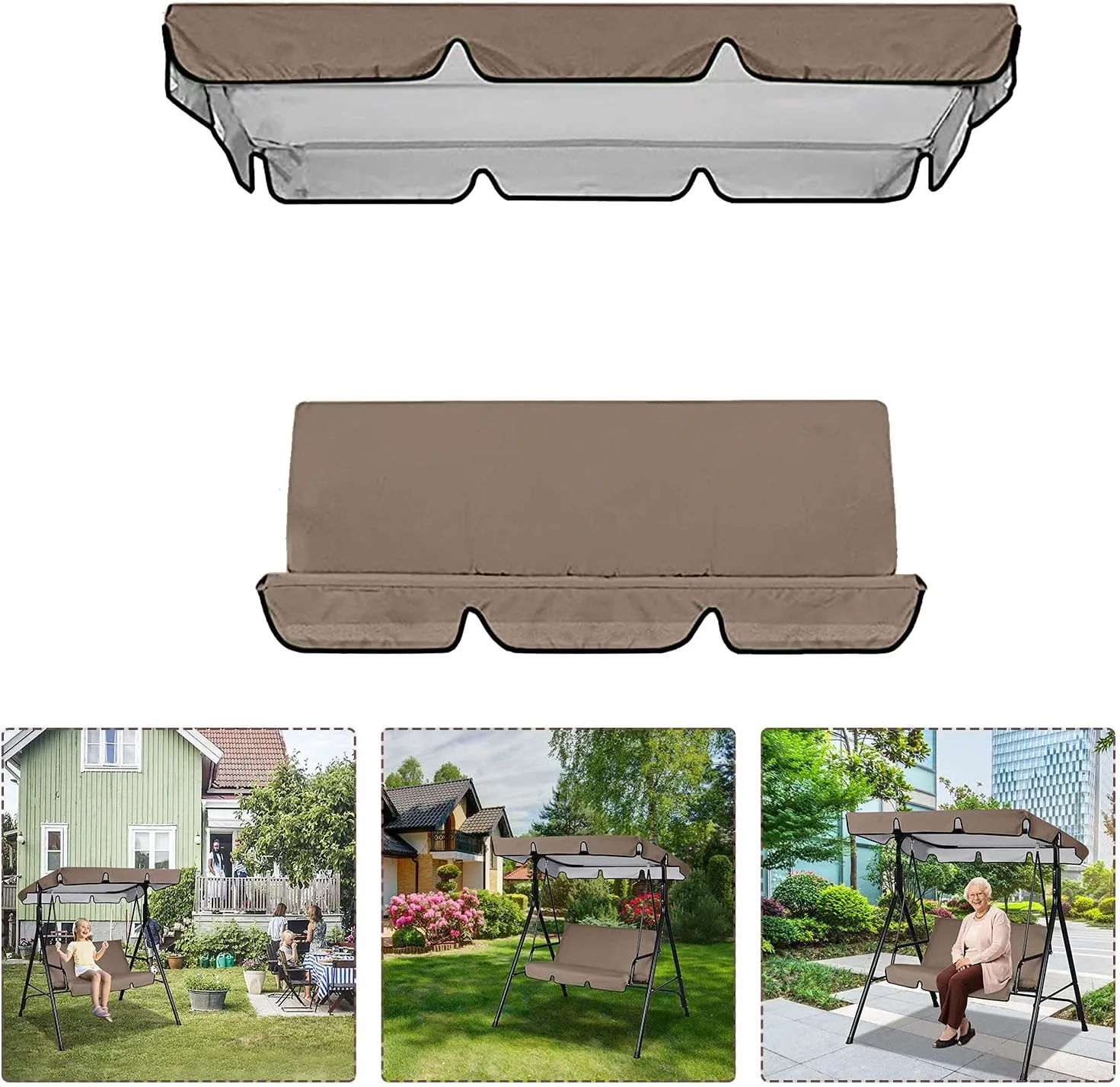 Outdoor Swing Canopy Replacement Top Cover Waterproof Universal for Patio Garden Swing Chair, 3 Seater UV Block Sun Shade Easy Install Replacement Canopy for Patio Hammock (D, 75x 52x 6 inches)