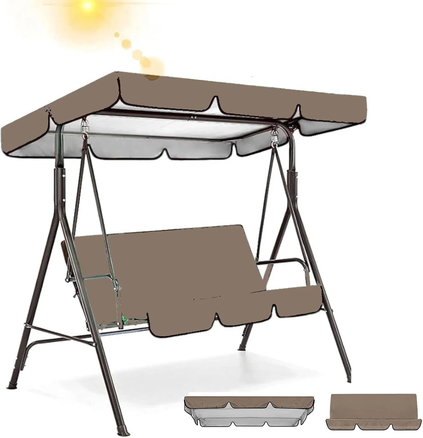 Outdoor Swing Canopy Replacement Top Cover Waterproof Universal for Patio Garden Swing Chair, 3 Seater UV Block Sun Shade Easy Install Replacement Canopy for Patio Hammock (D, 75x 52x 6 inches)