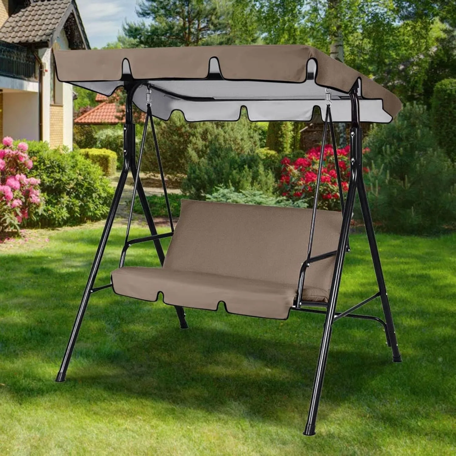Outdoor Swing Canopy Replacement Top Cover Waterproof Universal for Patio Garden Swing Chair, 3 Seater UV Block Sun Shade Easy Install Replacement Canopy for Patio Hammock (D, 75x 52x 6 inches)