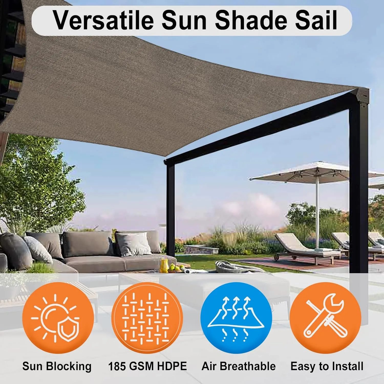 OutdoorLines Rectangle Sun Shade Sails for Patios 8 x 10 ft Sun UV Blocking Outdoor Canopy, Sunshades for Backyard, Lawn and Garden and All Outdoor Activities, Brown