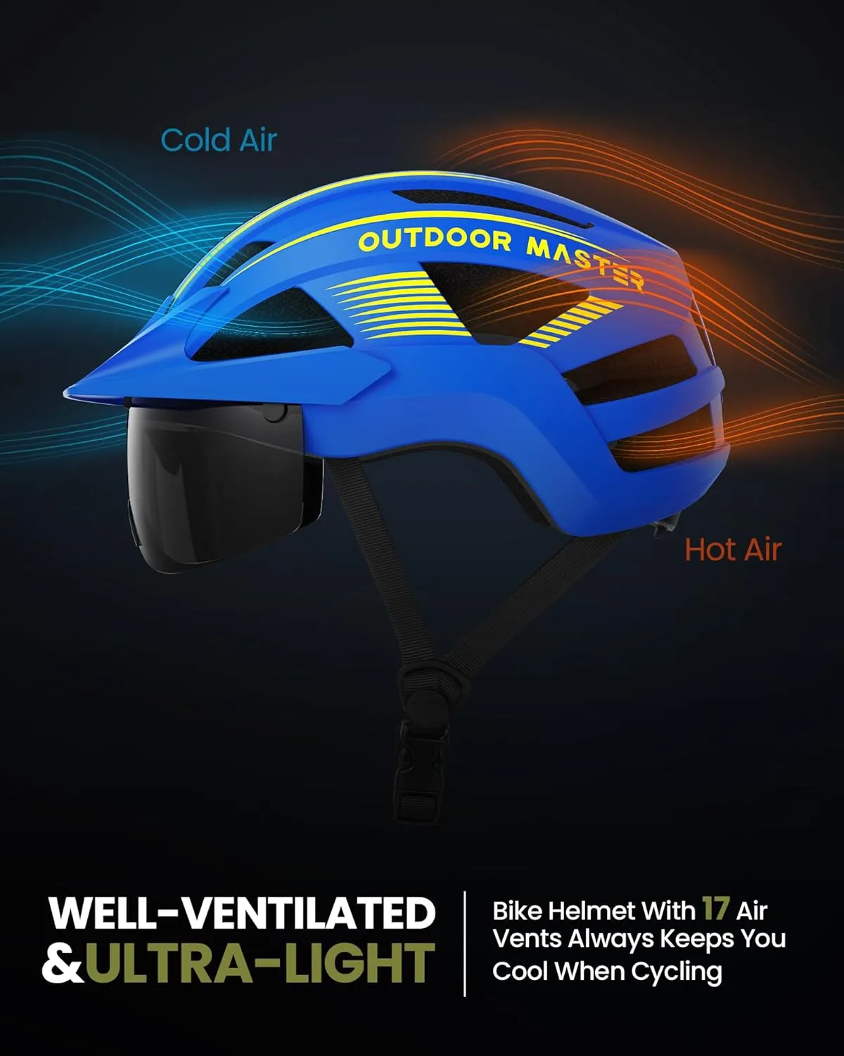 OutdoorMaster Adult Bike Helmet - Bicycle Helmet with Rechargeable Rear LED Light, Detachable Magnetic Goggles, Removable Sun Visor - Suitable for Commuting and Cycling for Men and Women