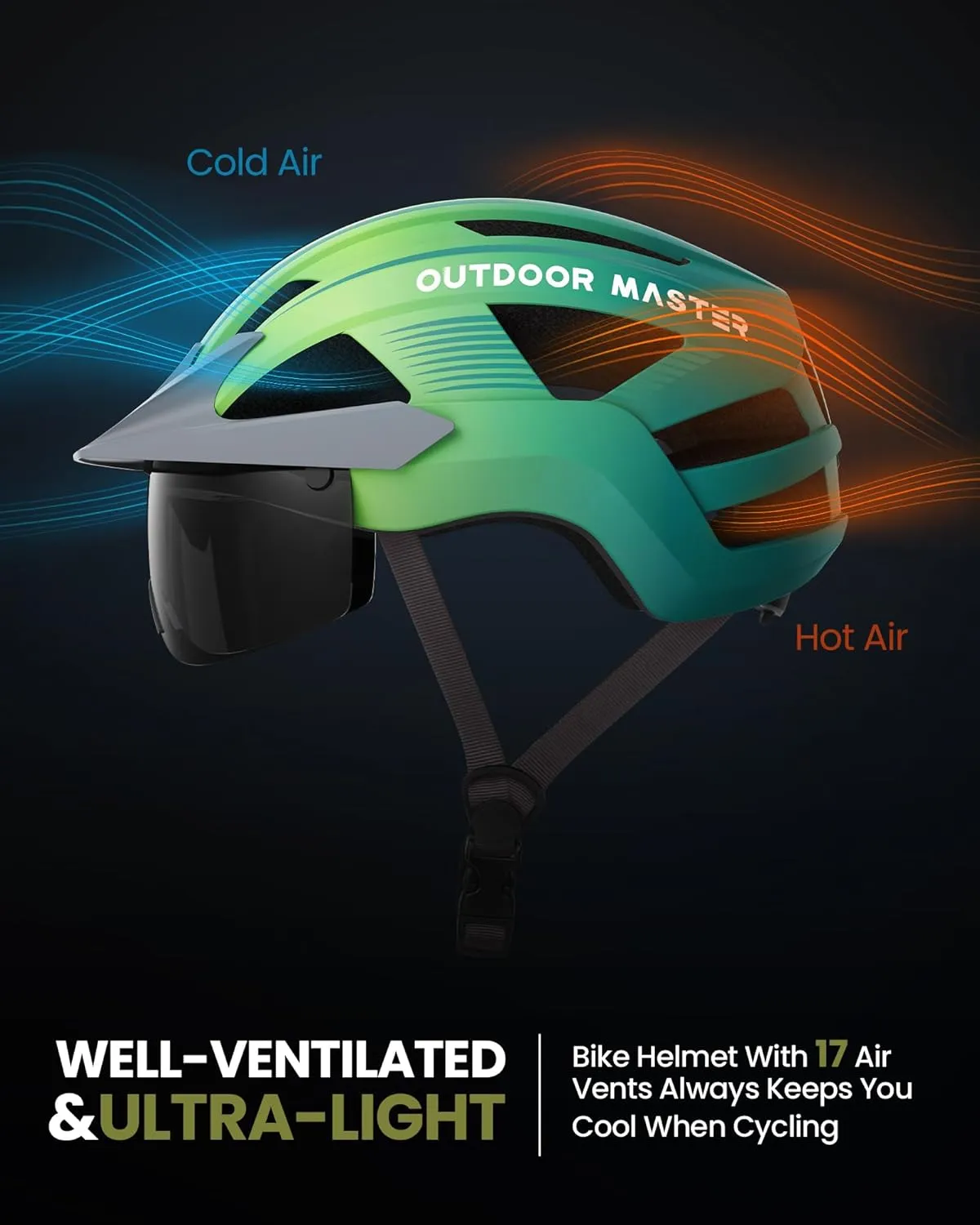 OutdoorMaster Adult Bike Helmet - Bicycle Helmet with Rechargeable Rear LED Light, Detachable Magnetic Goggles, Removable Sun Visor - Suitable for Commuting and Cycling for Men and Women