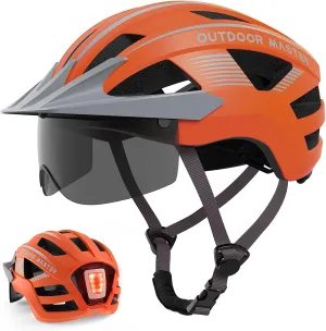 OutdoorMaster Adult Bike Helmet - Bicycle Helmet with Rechargeable Rear LED Light, Detachable Magnetic Goggles, Removable Sun Visor - Suitable for Commuting and Cycling for Men and Women
