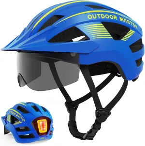 OutdoorMaster Adult Bike Helmet - Bicycle Helmet with Rechargeable Rear LED Light, Detachable Magnetic Goggles, Removable Sun Visor - Suitable for Commuting and Cycling for Men and Women