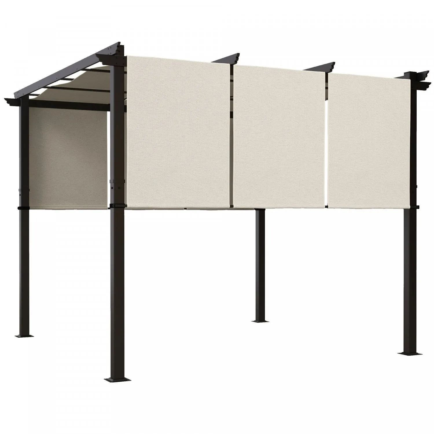Outsunny 10' X 10' Metal Pergola With Retractable Canopy For Patio, Deck|Outsunny Pergola En Metal 10' X 10' Avec Auvent Retractable Pour Patio