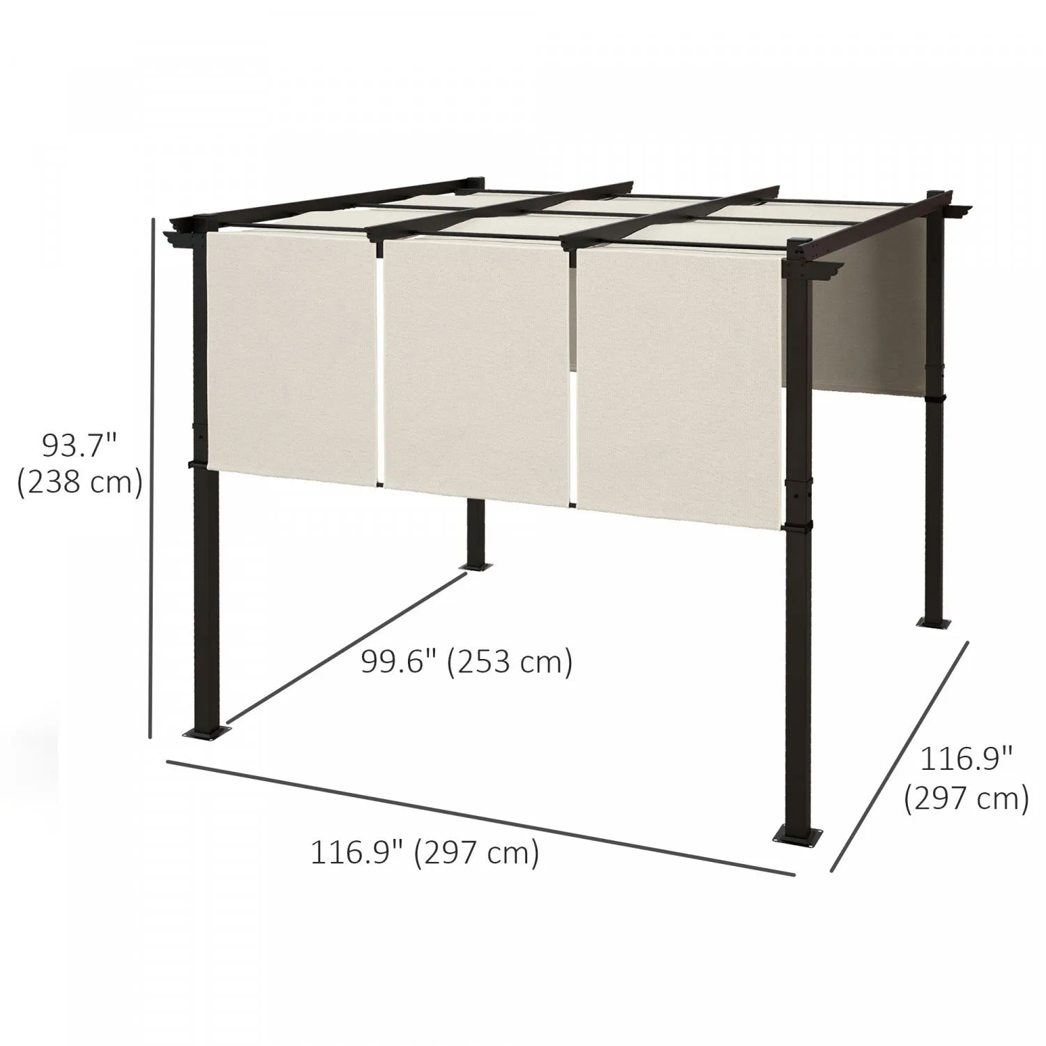 Outsunny 10' X 10' Metal Pergola With Retractable Canopy For Patio, Deck|Outsunny Pergola En Metal 10' X 10' Avec Auvent Retractable Pour Patio