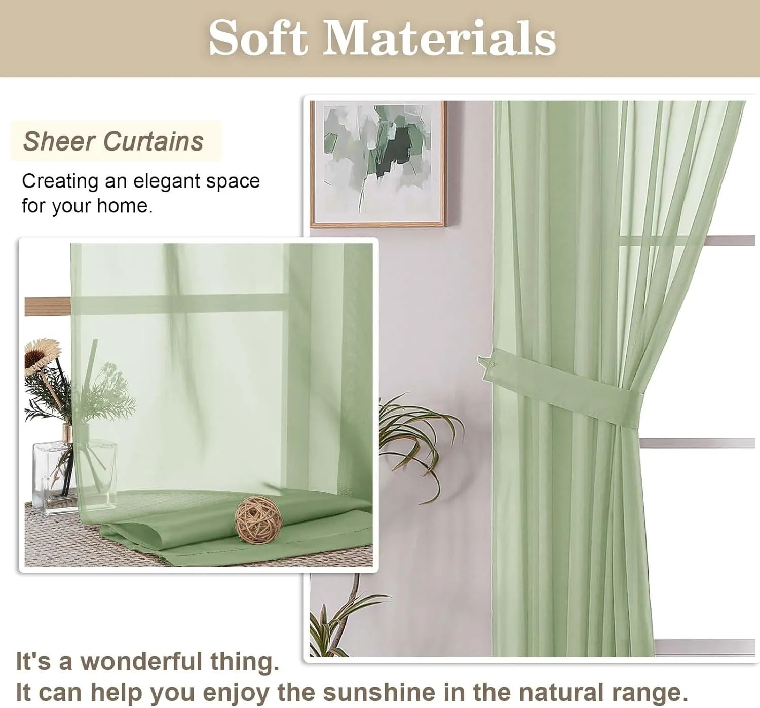 OWENIE Pinch Pleated Light Green Sheer Curtains for Bedroom Living Room 63 Inch Length 2 Panels Set, Solid Airy Light Filtering Curtains Dining Room Window Treatments, Light Green, Each 40x63 Inch