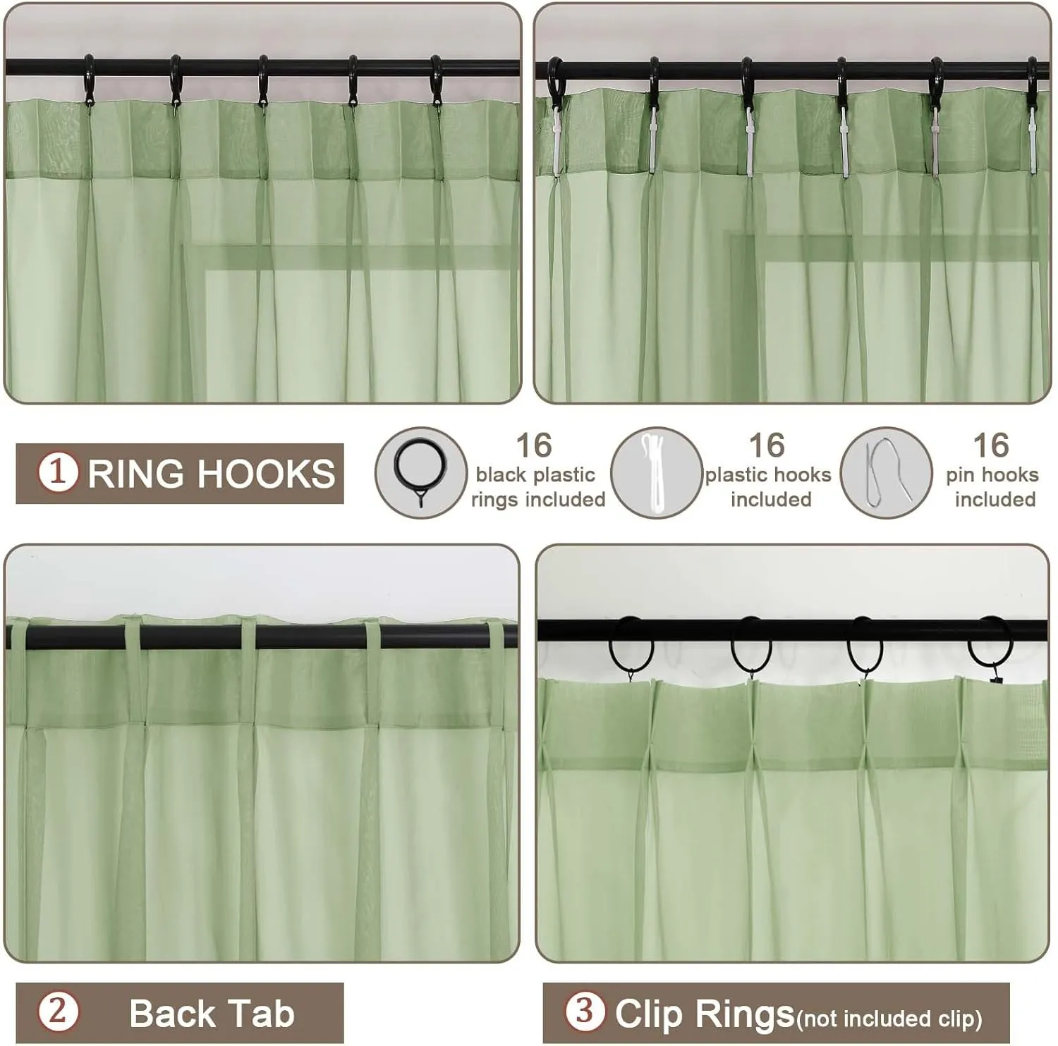 OWENIE Pinch Pleated Light Green Sheer Curtains for Bedroom Living Room 63 Inch Length 2 Panels Set, Solid Airy Light Filtering Curtains Dining Room Window Treatments, Light Green, Each 40x63 Inch