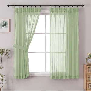 OWENIE Pinch Pleated Light Green Sheer Curtains for Bedroom Living Room 63 Inch Length 2 Panels Set, Solid Airy Light Filtering Curtains Dining Room Window Treatments, Light Green, Each 40x63 Inch
