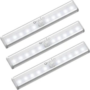 OxyLED Under Cabinet Lights 3 Pack Motion Sensor Lights Battery Operated Closet Lights 10 LED Strips Wireless Indoor for Kitchen Pantry Stair