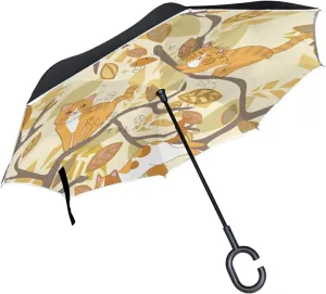 Oyihfvs Double Layer Inverted Umbrella, With C-Shaped Handle Windproof UV Proof Durable Parasol, For Men Women Outdoor Folding Rain Sun