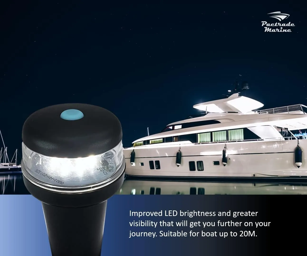 Pactrade Marine Navigation Lights for Boats LED - White Battery Powered Nav Lights for Boats - Magnetic Mount, Fixed Base, 2-Mode Operation - 1NM Waterproof