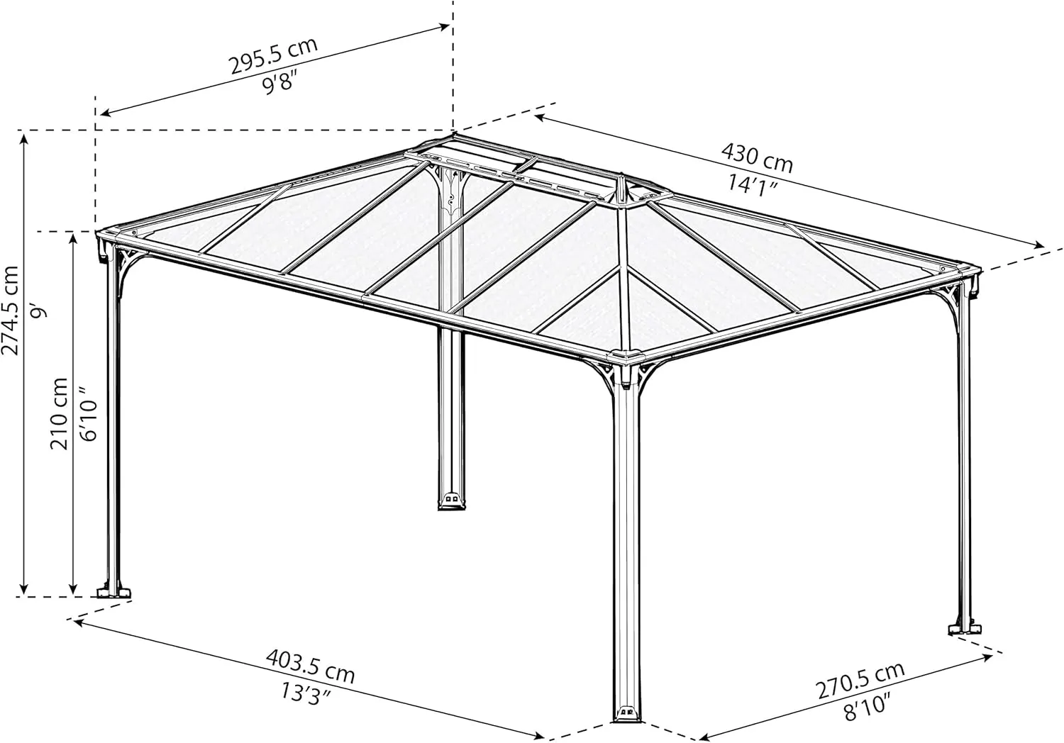 Palram - Canopia Martinique 10x14 Gazebo: Outdoor Patio Canopy with Aluminum Metal Frame, Polycarbonate Roof, Bronze Panels, UV Protection, Rain Gutters, Vents, Year-Round Use, Easy DIY, Gray/Bronze