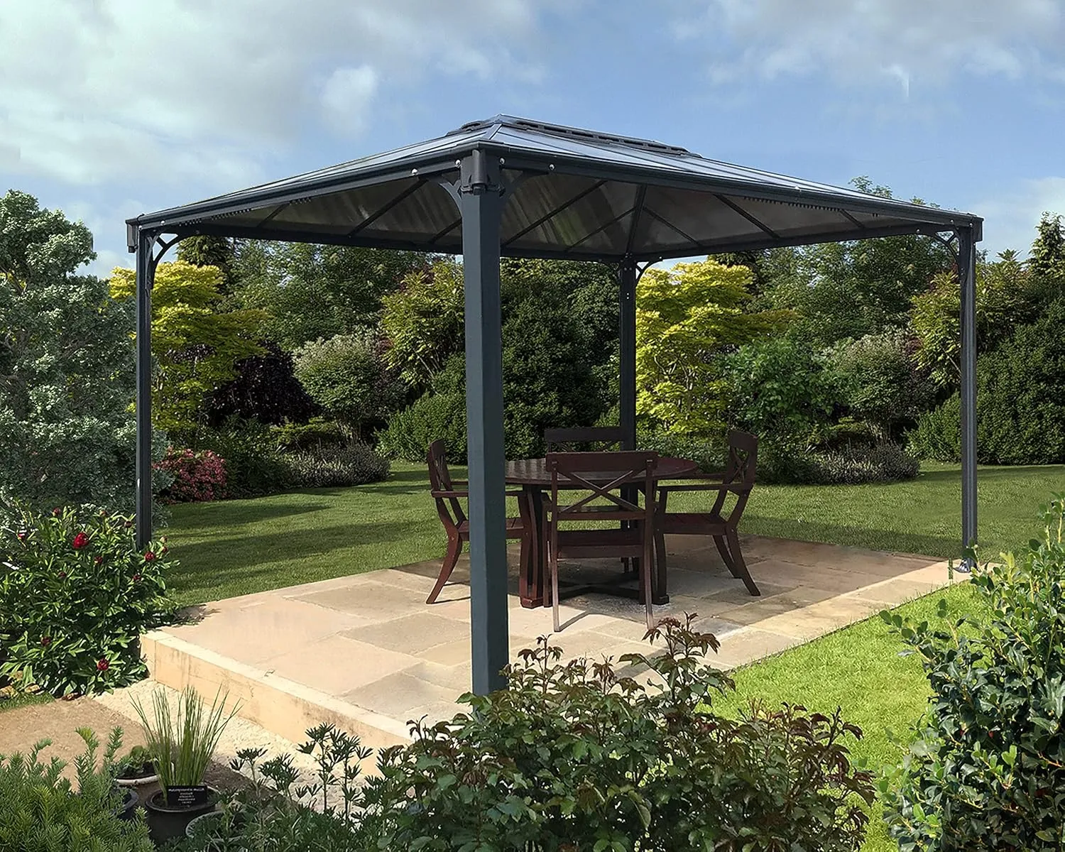 Palram - Canopia Martinique 10x14 Gazebo: Outdoor Patio Canopy with Aluminum Metal Frame, Polycarbonate Roof, Bronze Panels, UV Protection, Rain Gutters, Vents, Year-Round Use, Easy DIY, Gray/Bronze