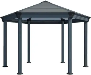 Palram - Canopia Roma 12x14 Hexagon Gazebo: Outdoor Patio Canopy with Gray Aluminum Metal Frame, and Bronze Polycarbonate Roof, UV Protection, Year-Round Use, Easy DIY Outdoor Canopy Gazebo Kits