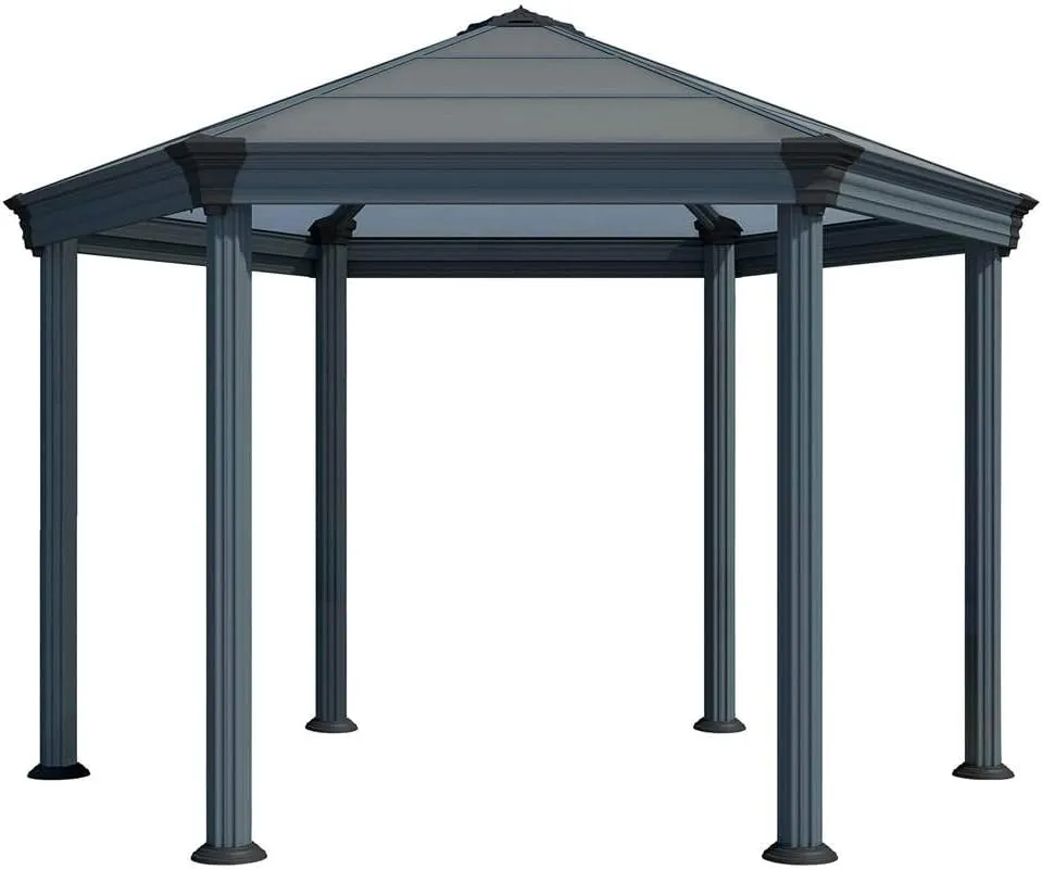 Palram - Canopia Roma 12x14 Hexagon Gazebo: Outdoor Patio Canopy with Gray Aluminum Metal Frame, and Bronze Polycarbonate Roof, UV Protection, Year-Round Use, Easy DIY Outdoor Canopy Gazebo Kits