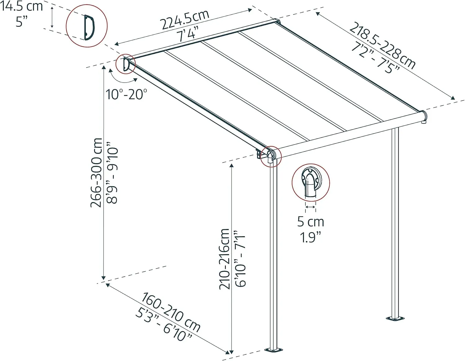 Palram - Canopia Sierra Patio Cover 75' x 75' White/Clear Outdoor Canopy Awning for Patio, Waterproof Canopy, Patio Awning, Outside Canopy for Backyard, Outdoor Gazebo with 100% UV Protection