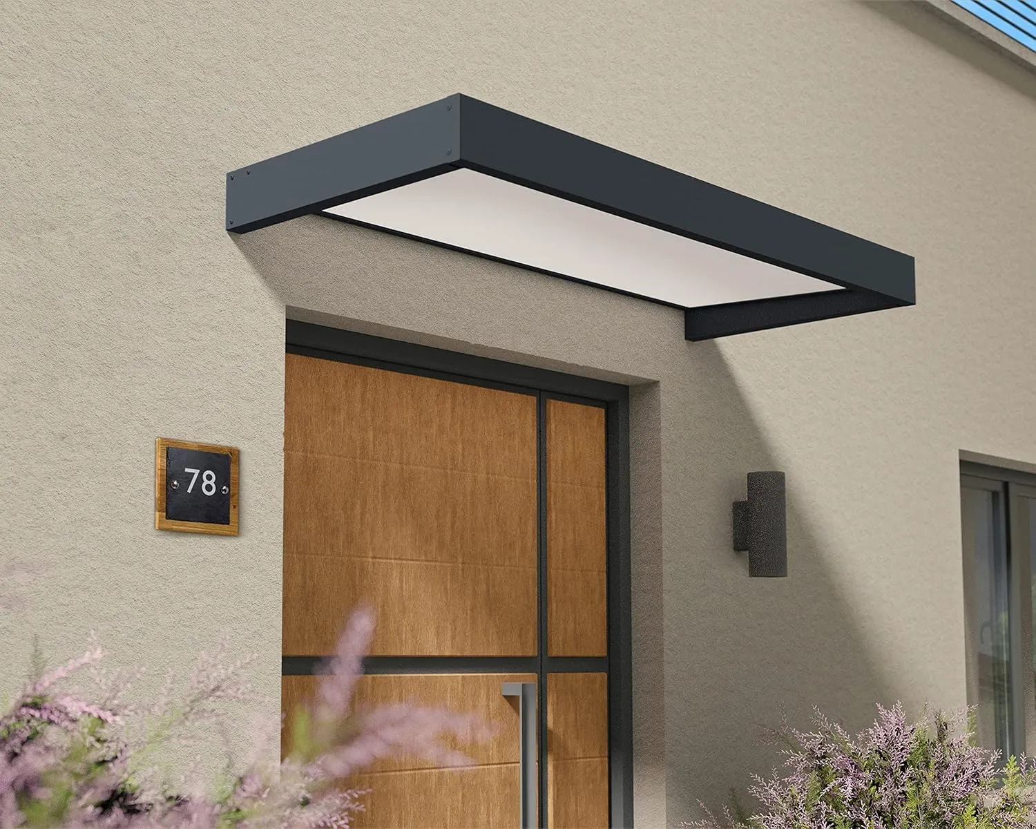Palram - Canopia Sophia 7 Ft. x 3 Ft. 2150 Awning for Outdoors DIY Awnings Kit for Door, Windows, Exterior Coverage, to Protect from Sun, Rain, Snow, UV Protected Polycarbonate (Gray/Mist)