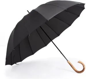 Paraguas 16 Ribs Golf Stick Umbrella w/J Wooden Handle Windproof Unbreakable Rain Umbrella Large Canopy Parasol Long Umbrella for 2 Persons Sun and Rain Proof