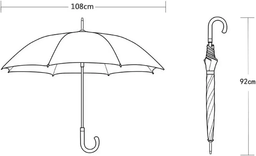 Paraguas 16 Ribs Golf Stick Umbrella w/J Wooden Handle Windproof Unbreakable Rain Umbrella Large Canopy Parasol Long Umbrella for 2 Persons Sun and Rain Proof