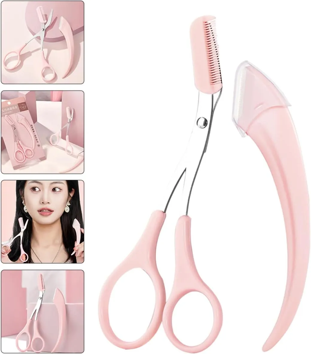 PartyKindom 4 Sets Eyebrow Scissors for Women Mini Trimmer Kit with Comb Beauty Tool