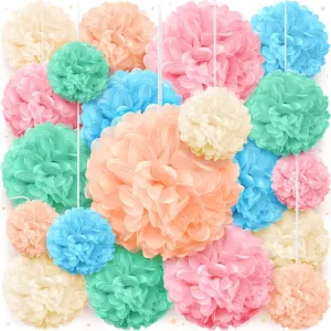 Pastel Tissue Paper Pom Poms - Hanging Paper Flowers for Rainbow Pastel Birthday Decorations, Baby Shower Decor, Easter Party Decor and Classroom Decorations by Avoseta (20pc)