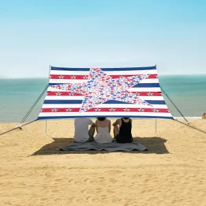 Patriotic Stars and Stripes Beach Camping Tent Sun Shelter for Whole Family, American Usa Flag Day Beach Shade Canopy with UPF50  UV Protection,Easy Set Up and Carry,Outdoor Shade for Trips, Fis