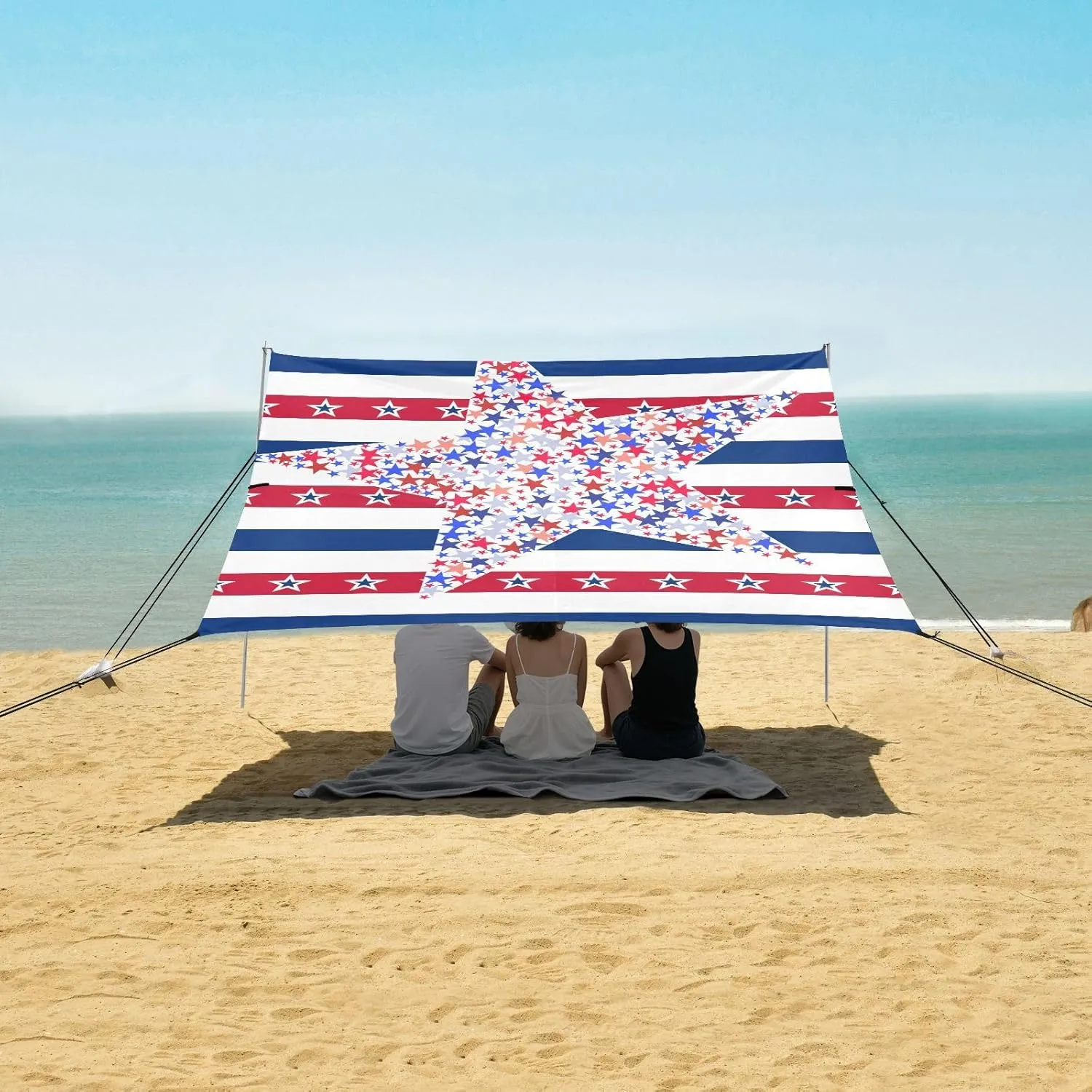 Patriotic Stars and Stripes Beach Camping Tent Sun Shelter for Whole Family, American Usa Flag Day Beach Shade Canopy with UPF50  UV Protection,Easy Set Up and Carry,Outdoor Shade for Trips, Fis
