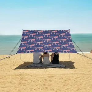 Patriotic USA Ribbon Bows Beach Camping Tent Sun Shelter for Whole Family, Stars and Stripes Beach Shade Canopy with UPF50  UV Protection,Easy Set Up and Carry,Outdoor Shade for Trips, Fishing,
