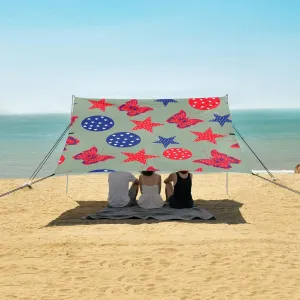 Pattern for 4th Of July Beach Camping Tent Sun Shelter for Whole Family, American Independence Day Beach Shade Canopy with UPF50  UV Protection,Easy Set Up and Carry,Outdoor Shade for Trips, Fis
