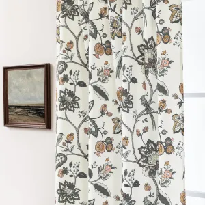 Patterned Curtains for Dining Room Living Room,Brown and Olive Green 70% Blackout Rustic Vintage Light Taupe Jacobean Floral Pattern Room Darkening Livingroom Curtains 84 Inches Long 2 Panels Set