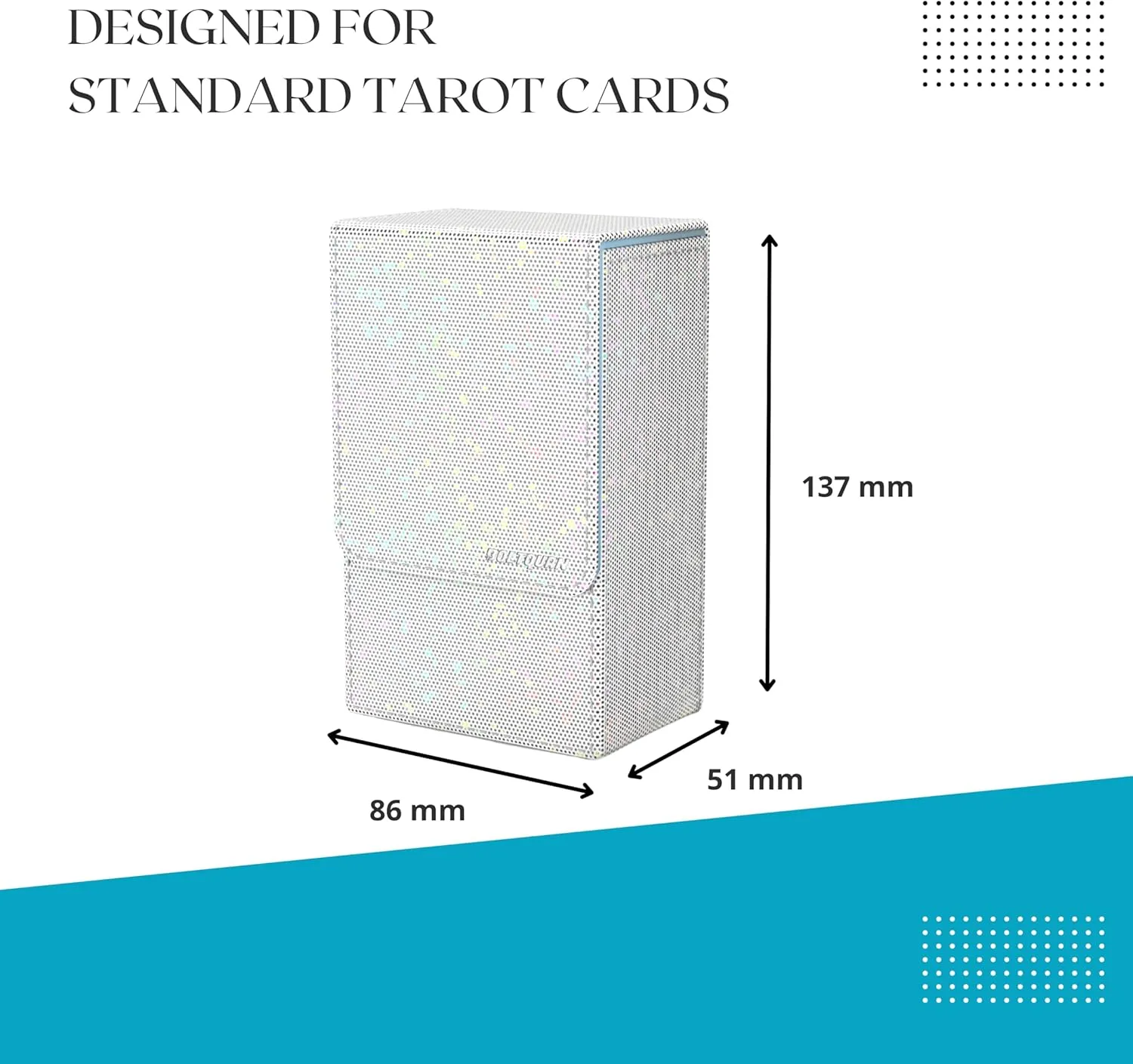 Pearlized White Tarot Card Holder with Light Blue Interior – Fold-Top Case with Magnetic Lid Closure – Fits Standard Tarot Decks – Outer Dimensions 5.39 x 3.38 x 2 Inches (Pearlized White)