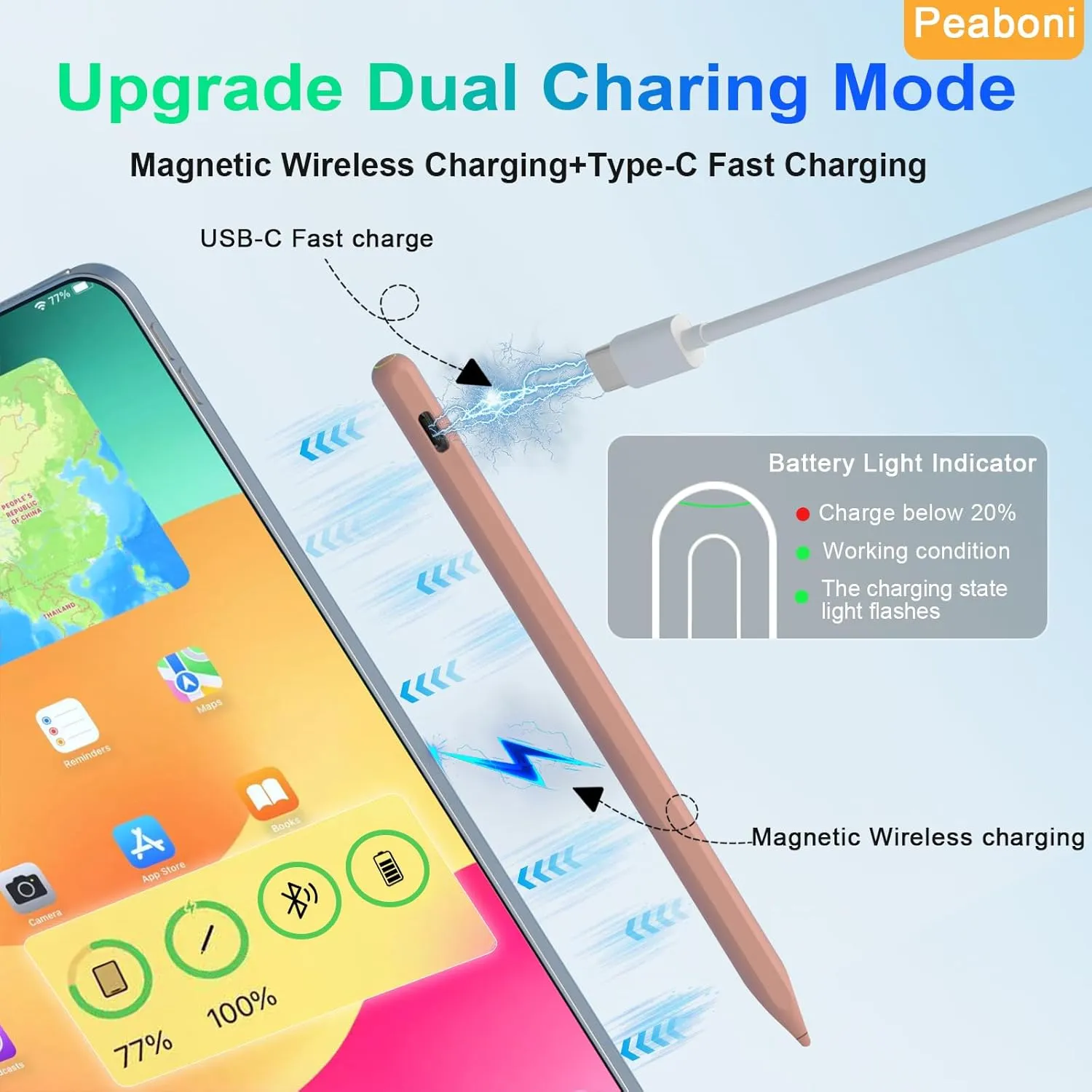 Pencil 2nd Generation for iPad 2018-2024 with Magnetic Wireless Charging Compatible with Apple iPad Pro 12.9”/11”, Air 5/4/3, Mini 6/5,iPad10/9/8/7/6 Pink