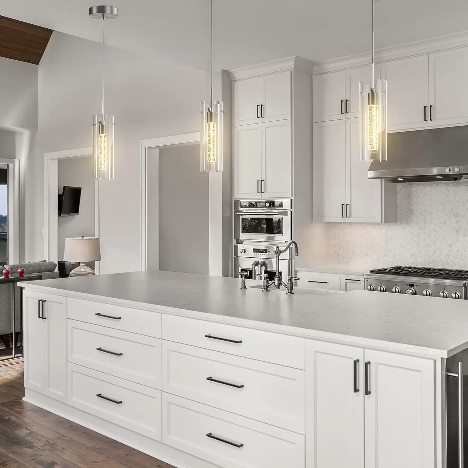 Pendant Ceiling Light Fixture - LED Crystal Pendant Lights for Kitchen Island, Modern Island Light with Bubble Glass - 3 Pack