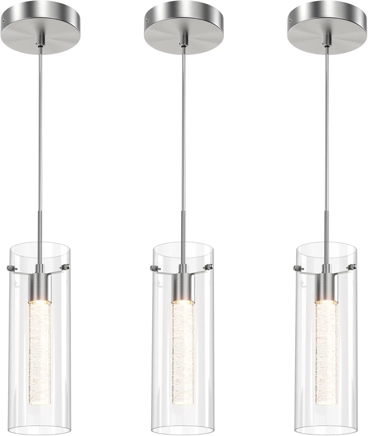 Pendant Ceiling Light Fixture - LED Crystal Pendant Lights for Kitchen Island, Modern Island Light with Bubble Glass - 3 Pack