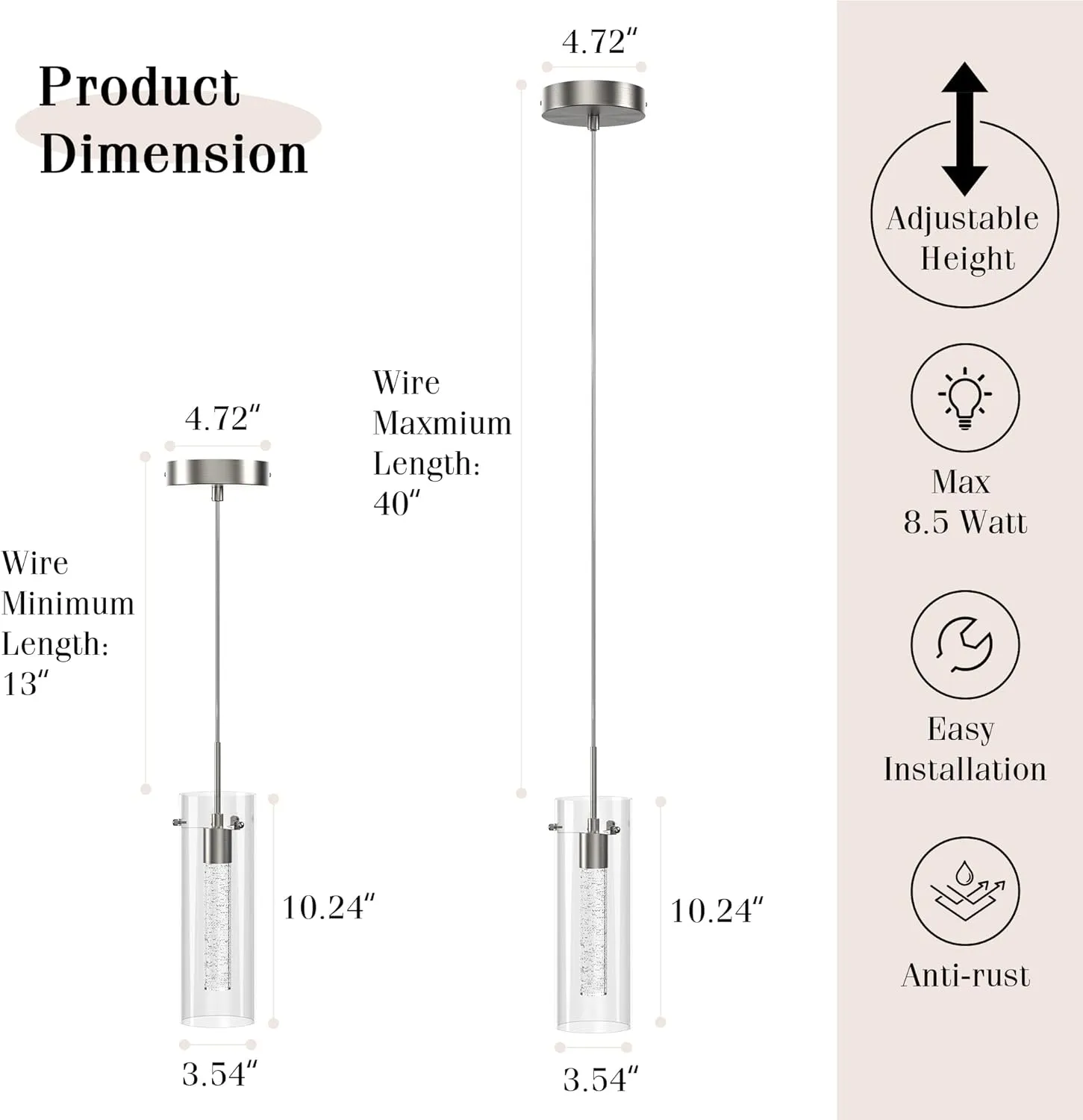 Pendant Ceiling Light Fixture - LED Crystal Pendant Lights for Kitchen Island, Modern Island Light with Bubble Glass - 3 Pack