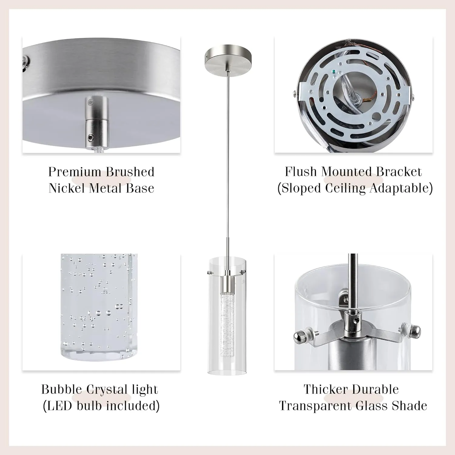Pendant Ceiling Light Fixture - LED Crystal Pendant Lights for Kitchen Island, Modern Island Light with Bubble Glass - 3 Pack