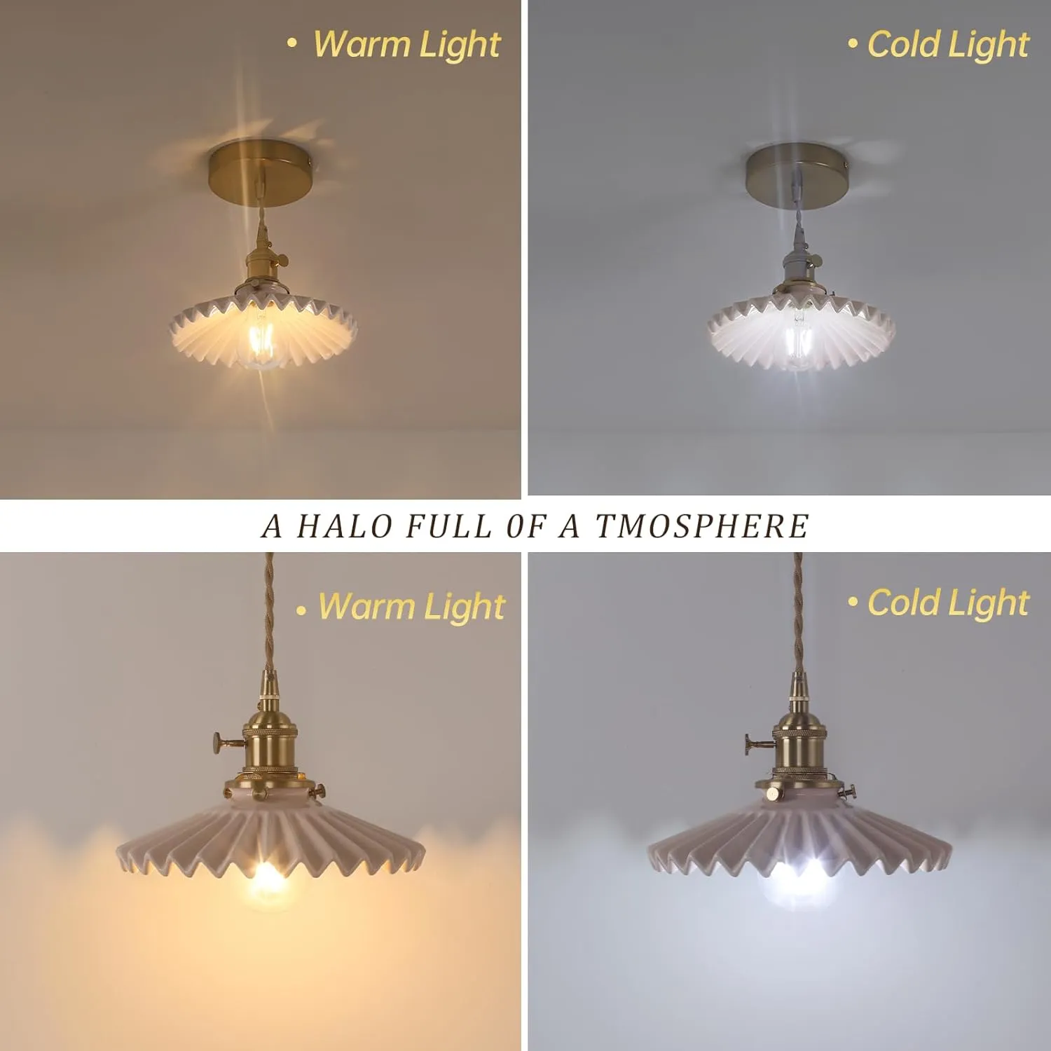 Pendant Light 2 Pack with Pink Pleated Ceramic Lmapshade, Brass Vintage Pendant Light Adjustable Hanging Light for Kitchen Island Dining Room Hallway