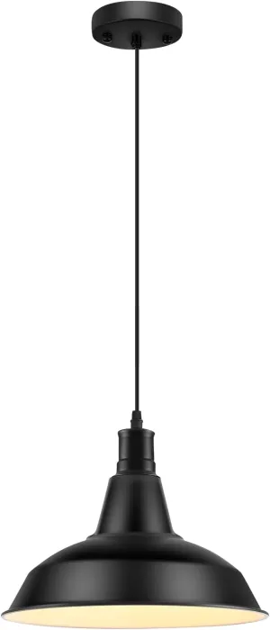 Pendant Light Fixtures, Vintage Farmhouse Hanging Lighting Fixture with Metal Shade, Industrial Barn Lights for Hallway, Kitchen Island, Sink, Dining Room, Living Room, Black, 12.2in