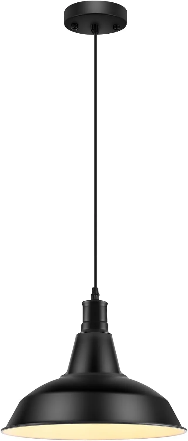 Pendant Light Fixtures, Vintage Farmhouse Hanging Lighting Fixture with Metal Shade, Industrial Barn Lights for Hallway, Kitchen Island, Sink, Dining Room, Living Room, Black, 12.2in