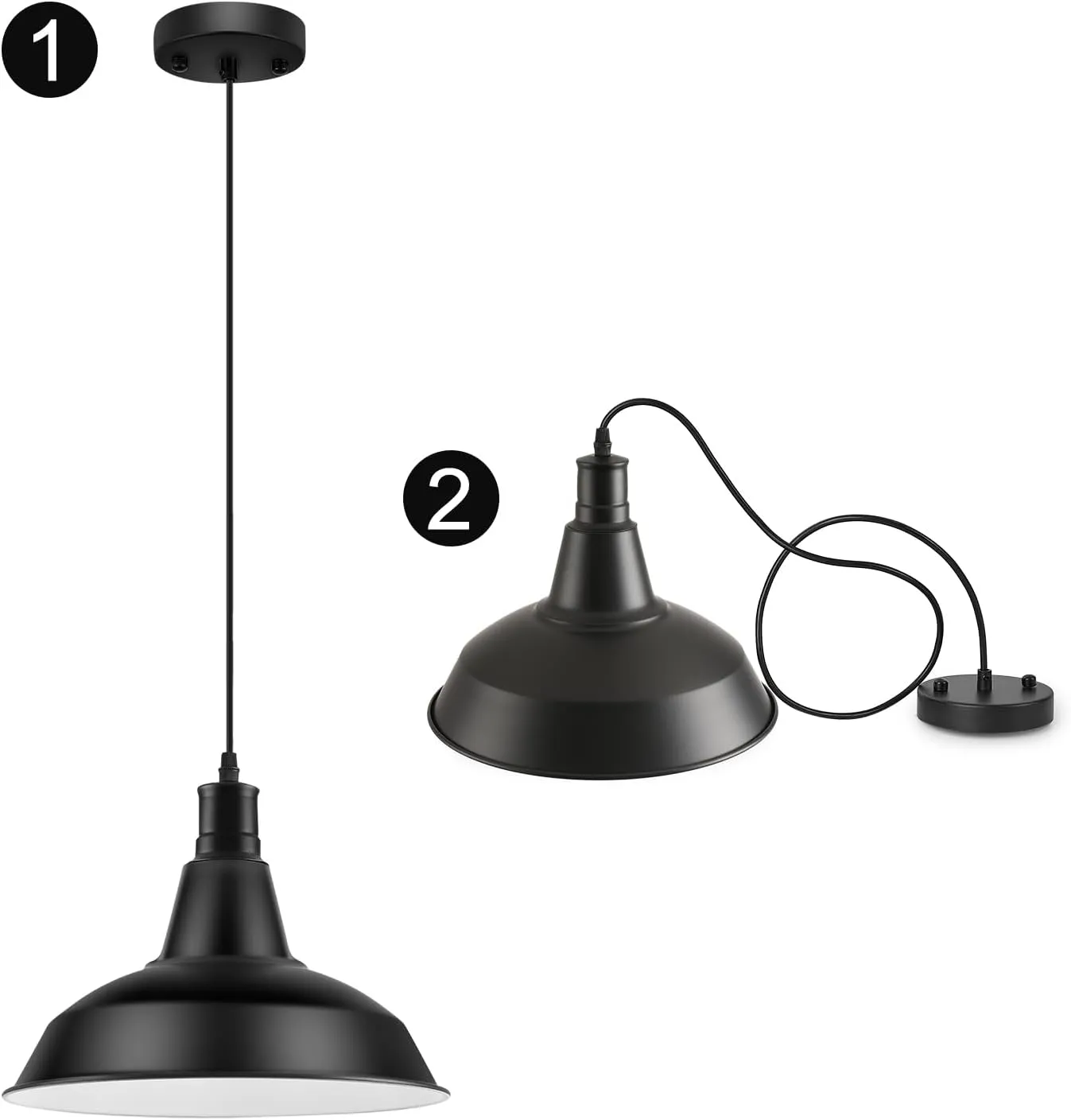 Pendant Light Fixtures, Vintage Farmhouse Hanging Lighting Fixture with Metal Shade, Industrial Barn Lights for Hallway, Kitchen Island, Sink, Dining Room, Living Room, Black, 12.2in