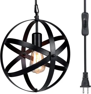 Pendant Light, Plug in Hanging Light,Rustic Metal Chandelier Light Fixture for Kitchen Dining Room Farmhouse