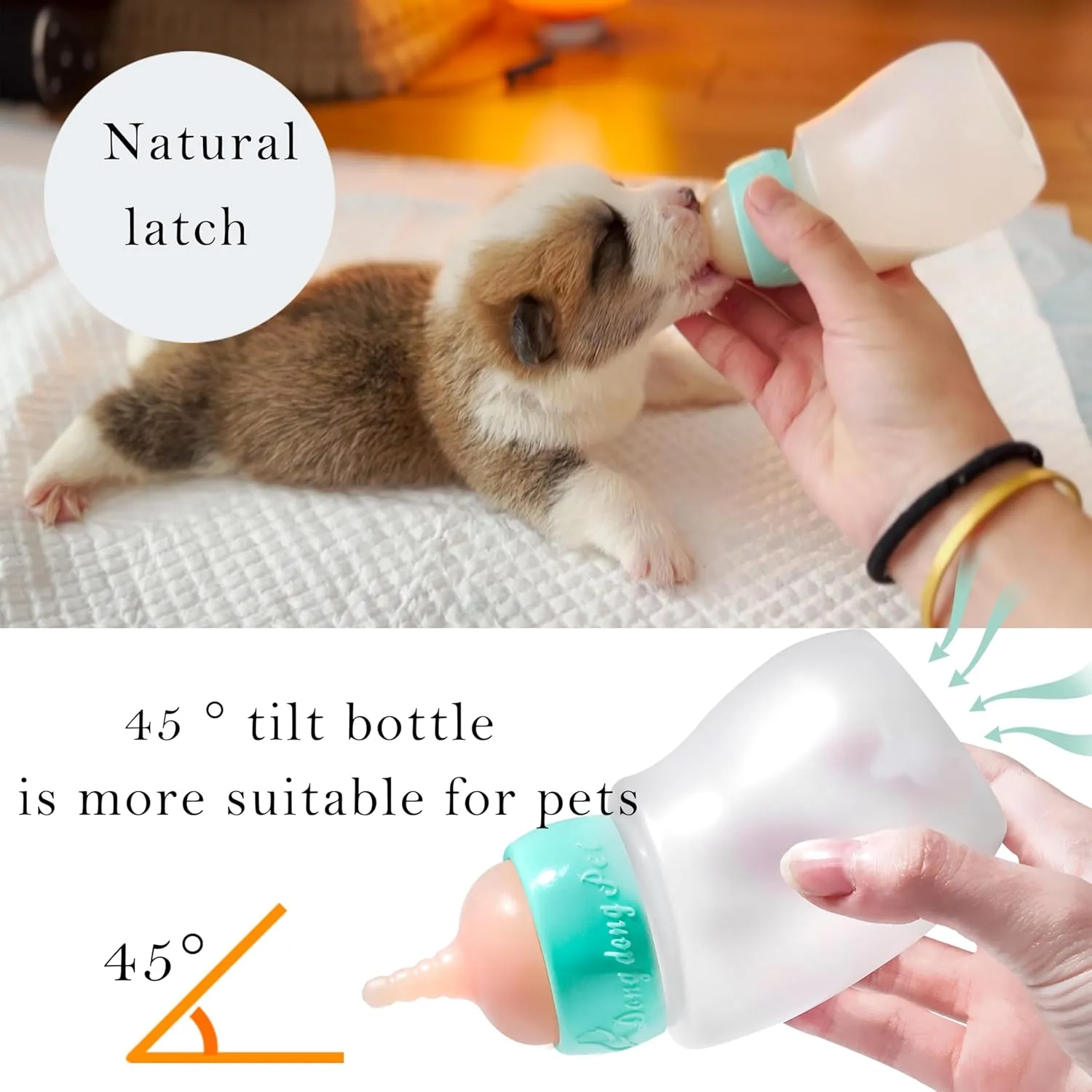 Pet Feeder Bottle,Silicone Feeding Nipple and Syringes for All Breed of Puppies,Kittens and Other Animals Dongdong pet (1 Bottle 3 Size Nipple 1 Syringe)