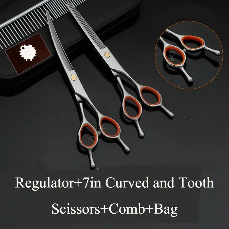 Pet Grooming Scissors Set - Professional Curved Dog Hair Trimming Scissors and Clippers