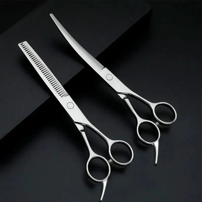 Pet Grooming Scissors Set - Professional Curved Dog Hair Trimming Scissors and Clippers